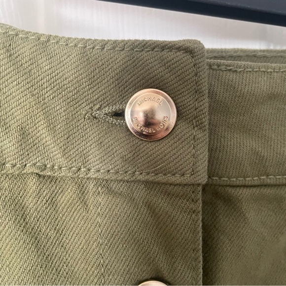 Michael Kors Smoky Olive Denim Jean Gold Button Front Midi Skirt SZ 6 NWT $110 - Picture 4 of 14